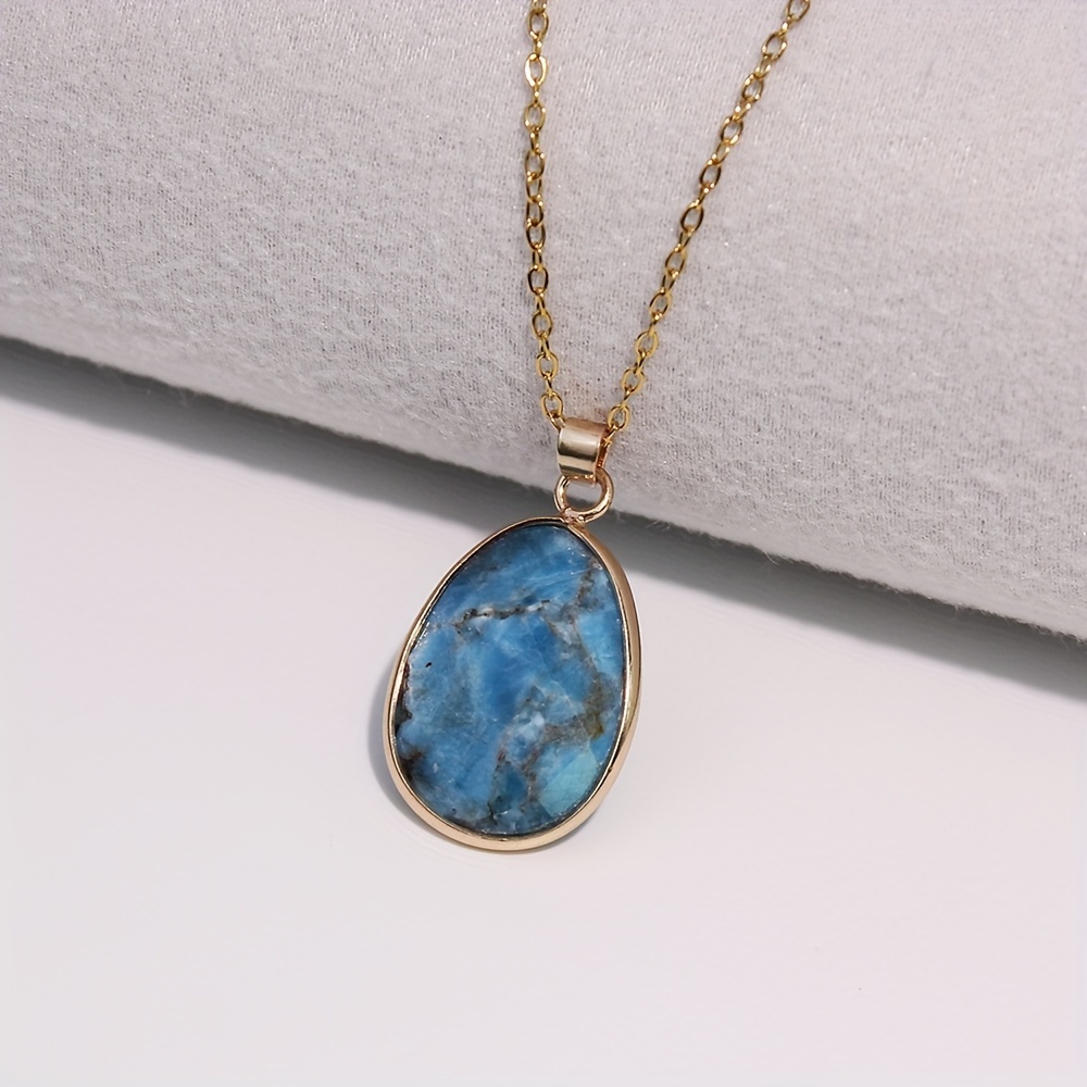 Vintage Boho Natural Stone Pendant Necklace French Jewelry